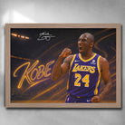Oak framed NBA Art featuring Kobe Bryant from the Las Angeles Lakers - Artwork by Sports Cave.