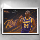 White framed NBA Art featuring Kobe Bryant from the Las Angeles Lakers - Artwork by Sports Cave.
