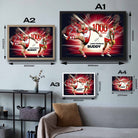 Visual representation of Lance Franklin framed art size options, ranging from A4 to A2, for selecting the right size for your space.