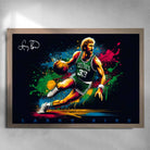 Oak framed NBA art by Sports Cave, featuring Larry Bird from the Boston Celtics.