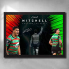 Black framed NRL art featuring Latrell Mitchell from the South Sydney Rabbitohs - Artwork by Sports Cave. 