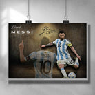A striking Lionel Messi wall art poster capturing Messi in action, ideal for collectors of framed sports art or premium football memorabilia.