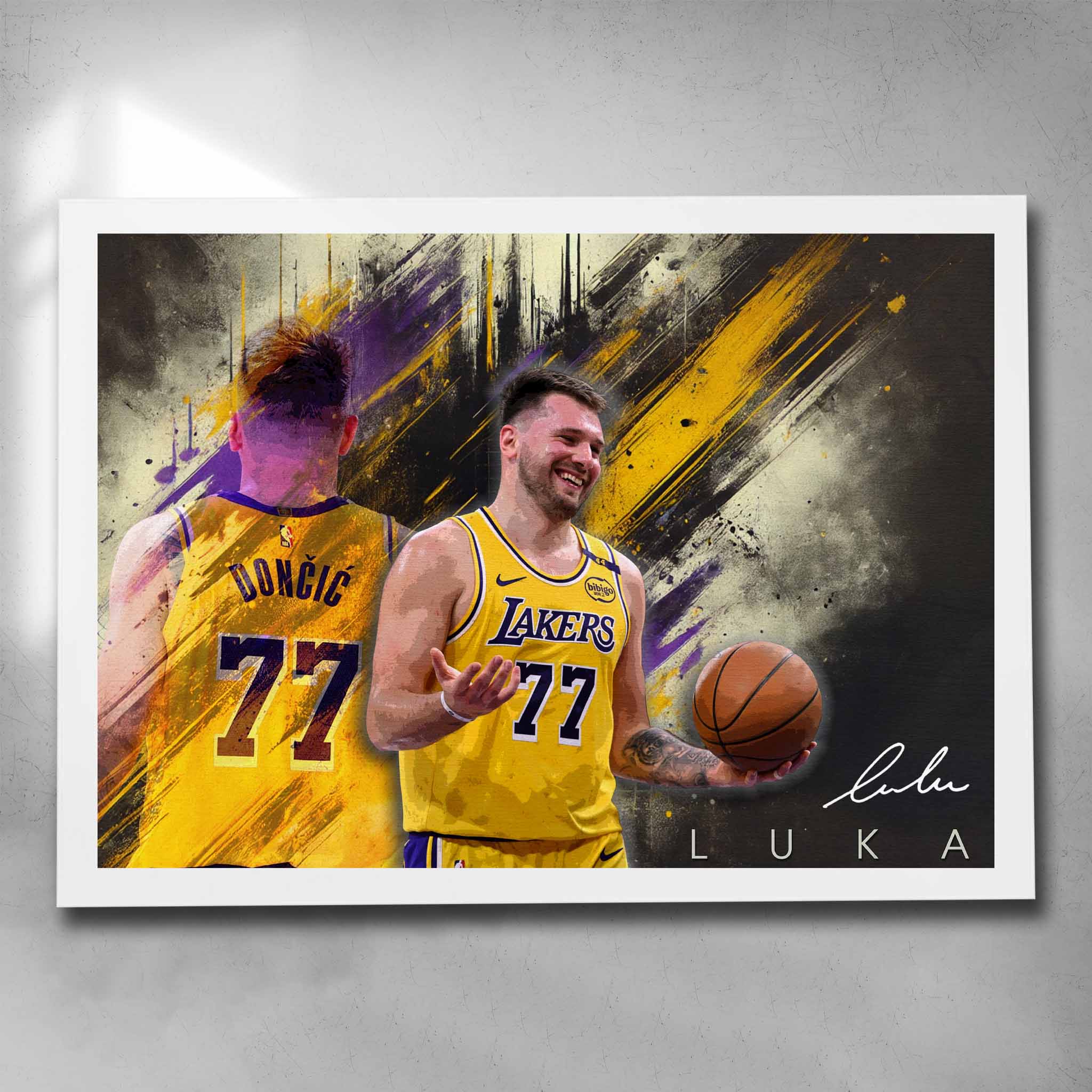 ​Luka Dončić Los Angeles Lakers white framed poster by sportscaveshop.com