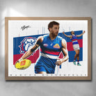 Oak framed AFL Art by Sports Cave, featuring Marcus Bontempelli from the Western Bulldogs.