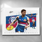 White framed AFL Art by Sports Cave, featuring Marcus Bontempelli from the Western Bulldogs.