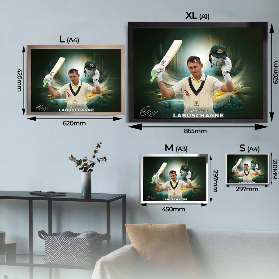 Manus Labuschagne Signed framed art sizing guide.