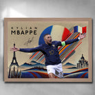 Oak framed Kylian Mbappé France Soccer Art by Sports Cave.