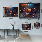 Lionel Messi wall art size guide showing framed prints from A4 to A1, helping fans choose the ideal framed sports memorabilia size.