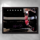 Framed Michael Jordan wall art dunking for the Bulls — premium NBA wall art perfect for man cave wall décor collectors.