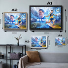 Visual representation of Mitchell Moses framed art size options, ranging from A4 to A2, to assist selecting the right size for your space and preferences.