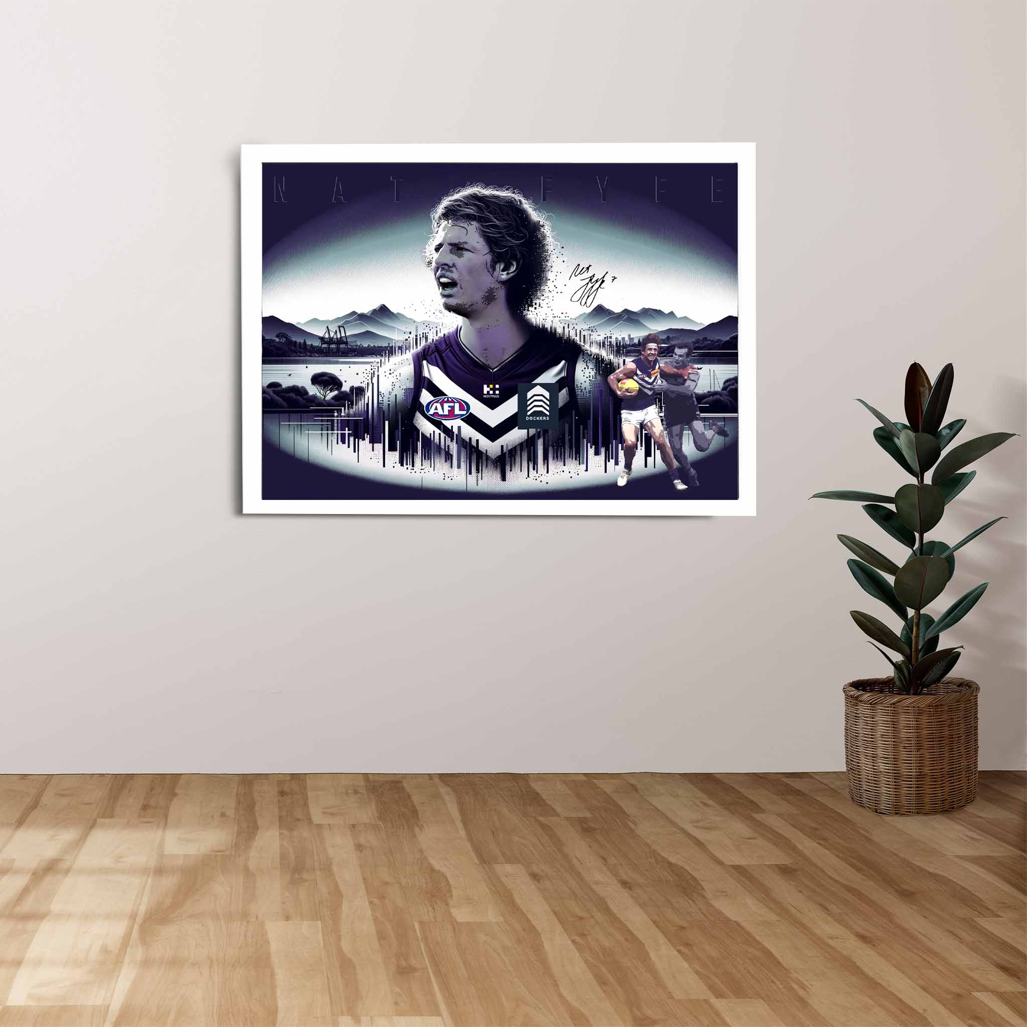 Freemantle Dockers Fan with framed AFL home decor.