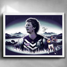 White framed AFL Poster by Sports Cave, featuring Nat Fyfe from the Freemantle Dockers.
