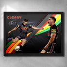 Black framed NRL art featuring Nathan Cleary from the Penrith panthers signed artwork by Sports Cave.