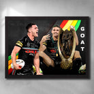 Black framed NRL Art featuring 2023 Clive Churchill medalist Nathan Cleary the GOAT - Artwork by Sports Cave.