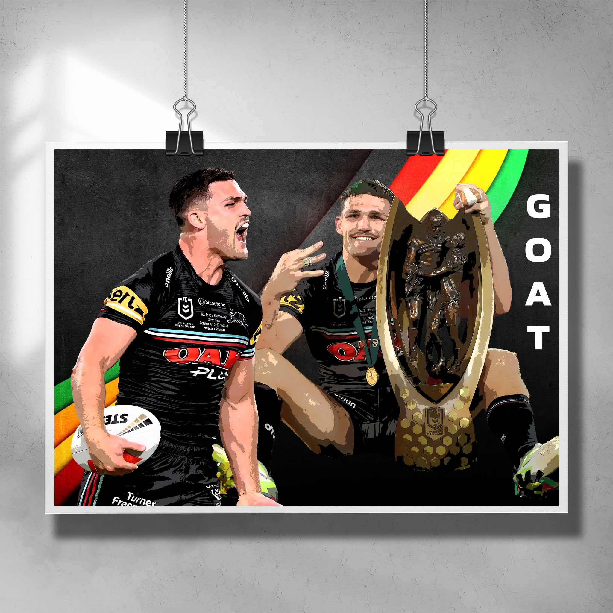 Unique NRL poster featuring 2023 Clive Churchill medalist Nathan Cleary the GOAT - Artwork by Sports Cave.