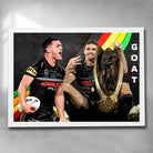 White framed NRL Art featuring 2023 Clive Churchill medalist Nathan Cleary the GOAT - Artwork by Sports Cave.