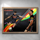 Oak framed NRL art featuring Nathan Cleary from the Penrith panthers signed artwork by Sports Cave.