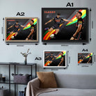 Visual representation of Nathan Cleary framed art size options, ranging from A4 to A2, to assist customers in selecting the right size for their space and preferences.