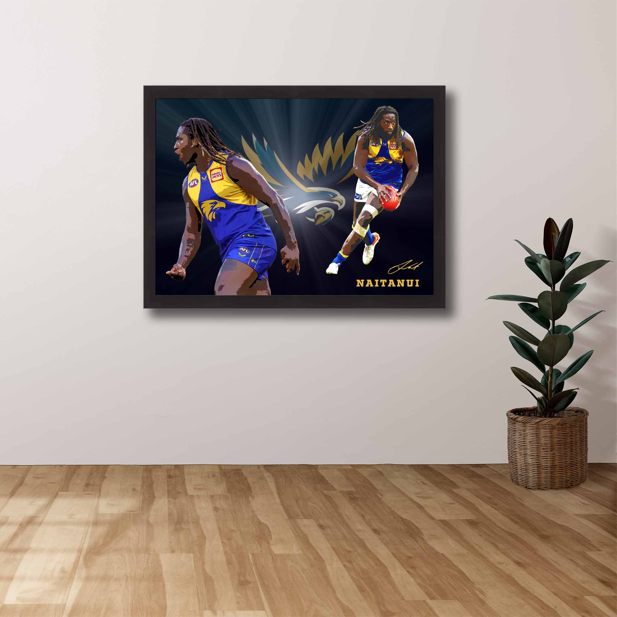 AFL Die-hard Supporters House, featuring a framed print of Nic Naitanui showcased on the wall.