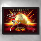 Black framed AFL art by Sports Cave, featuring Noah Anderson from the Gold Coast Suns.