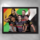 Black framed NRL art by Sports Cave, featuring the Penrith Panthers To'o, Cleary, Edwards, Luia and Yeo.