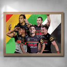 Oak framed NRL art by Sports Cave, featuring the Penrith Panthers To'o, Cleary, Edwards, Luia and Yeo.