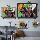 Visual representation of Penrith panthers framed art size options, ranging from A4 to A2, for selecting the right size for your space.