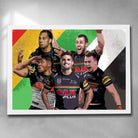 White framed NRL art by Sports Cave, featuring the Penrith Panthers To'o, Cleary, Edwards, Luia and Yeo.