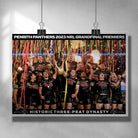Unique NRL Poster featuring the 2023 NRL Premiers the Penrith Panthers Historic Three Peat Dynasty - Artwork by Sports Cave.