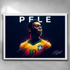 White framed soccer art by Sports Cave, featuring football legend Pele from Brazil.