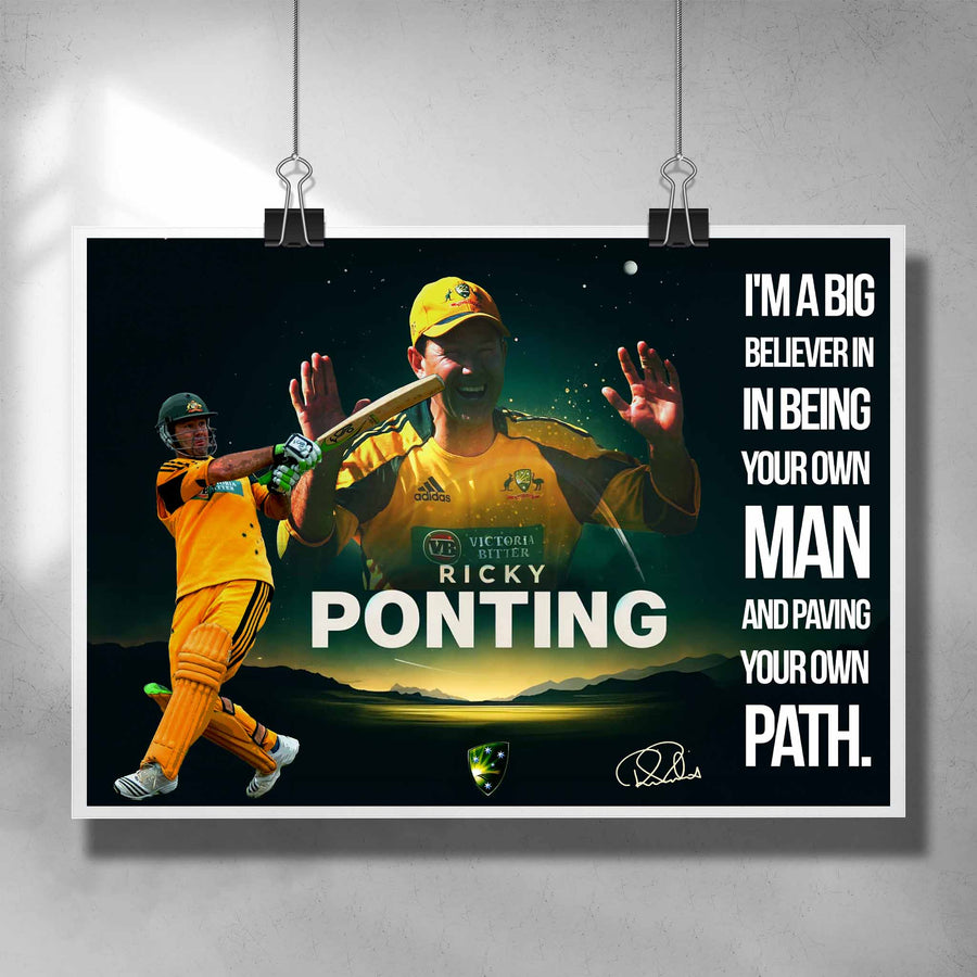 Cricket motivational poster by Sports Cave featuring Australian captain Ricky Ponting.