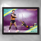 Black framed NRL art by Sports Cave, featuring Reece Walsh from the Brisbane Broncos.