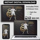 Cristiano Ronaldo digital wall art download featuring Real Madrid tribute — a high-resolution printable sports wall art for fans.