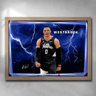 Oak framed NBA Art by Sports Cave featuring Russel Westbrook from the Los Angeles Clippers.