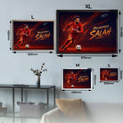Visual representation of Mohamed Salah framed art size options, ranging from A4 to A2, to assist customers in selecting the right size for their space and preferences.