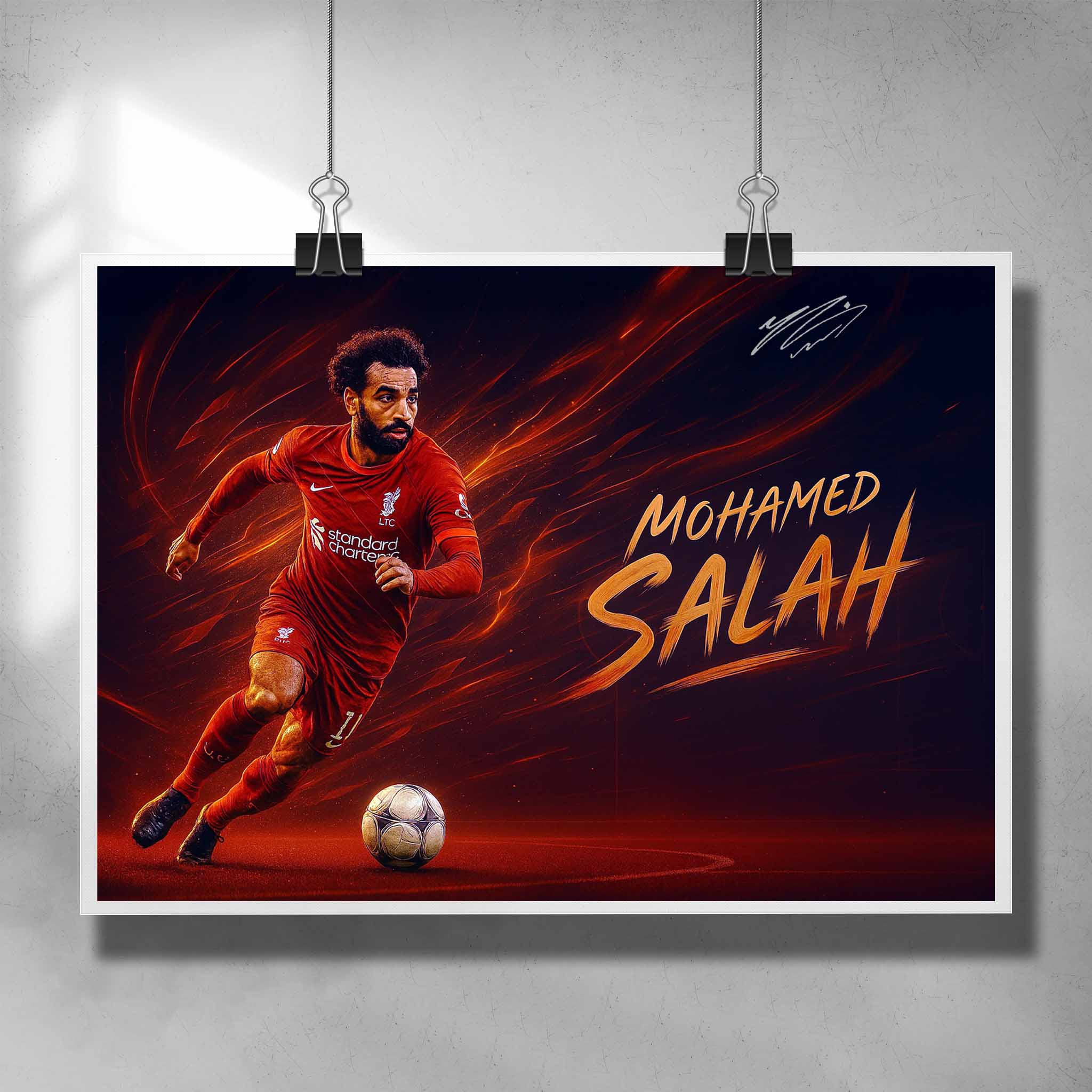 Soccer art signed print of Mohamed Salah from Liverpool FC - Artwork by Sports Cave.