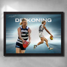 Black framed AFL art by Sports Cave, featuring Sam De Koning from the Geelong Cats.