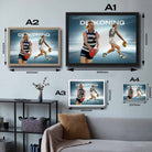 Sizing chart of Sam De Koning framed art sizes.