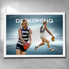 White framed AFL art by Sports Cave, featuring Sam De Koning from the Geelong Cats.