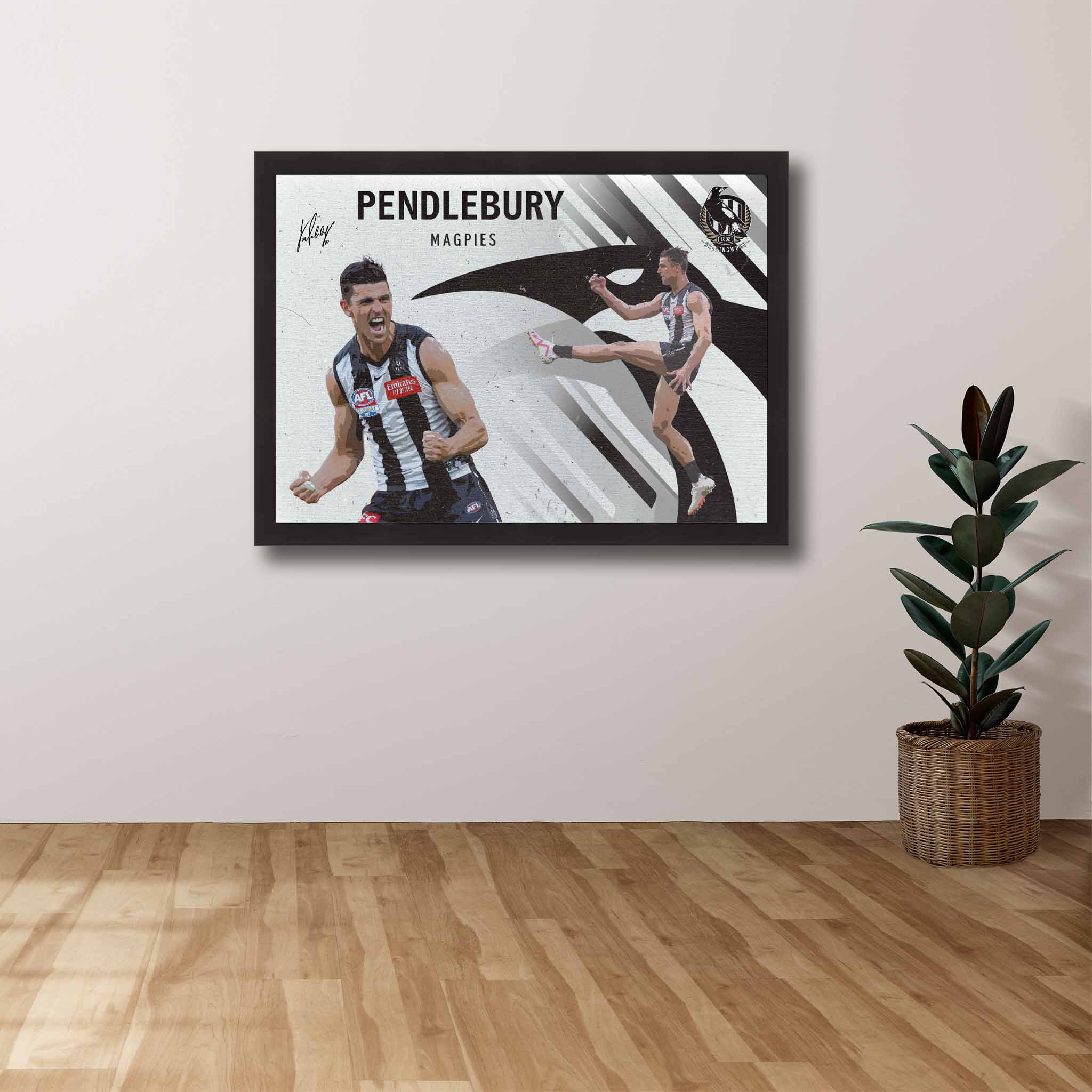 AFL Die-hard Supporters House, featuring a framed print of Scott Pendlebury showcased on the wall.