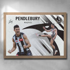 Oak framed AFL art by Sports Cave, featuring Scott Pendlebury from the Collingwood Magpies.