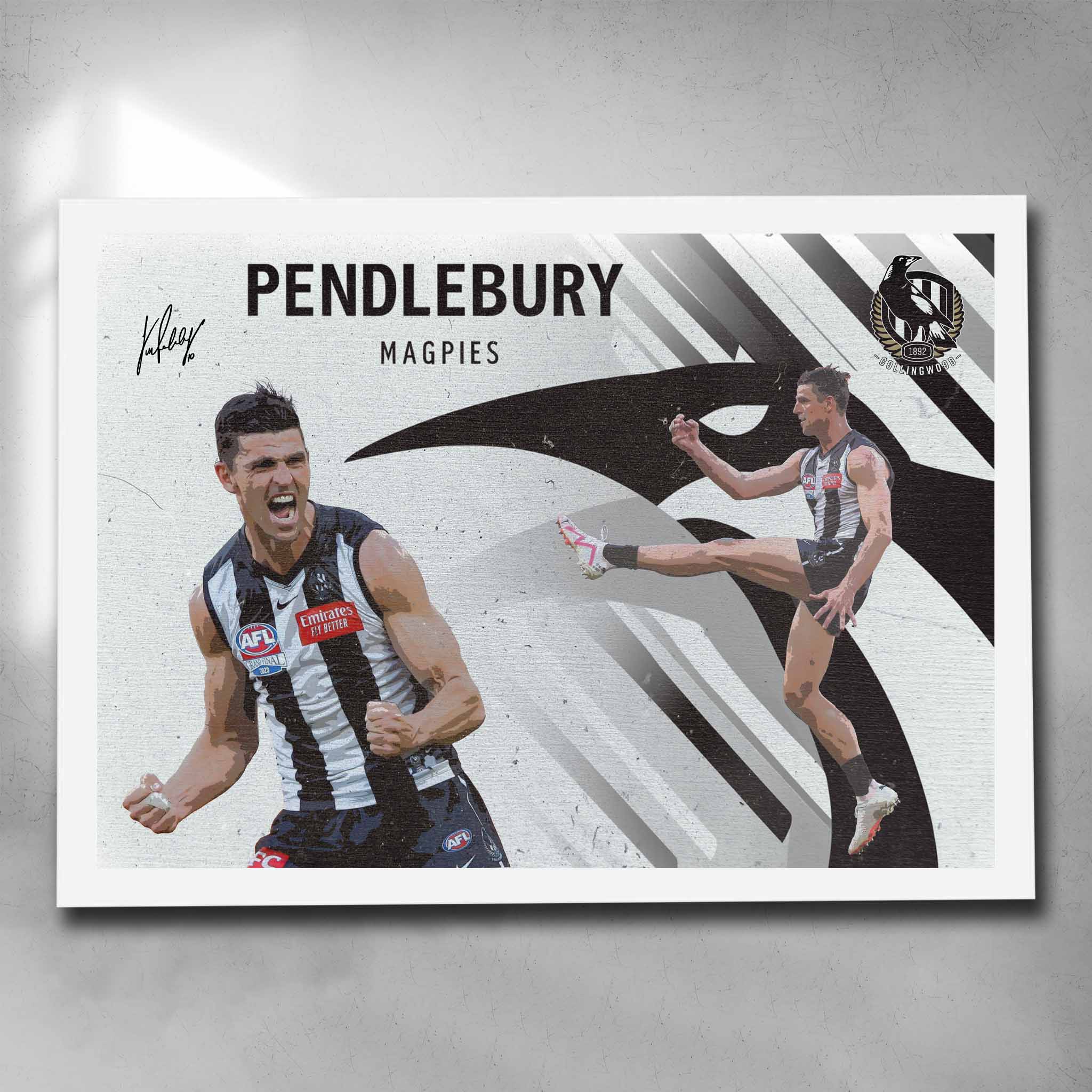 White framed AFL art by Sports Cave, featuring Scott Pendlebury from the Collingwood Magpies.