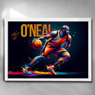 White framed NBA art by Sports Cave, featuring Shaquille O'Neal from the LA Lakers.