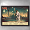 Framed Sir Donald Bradman wall art featuring classic batting pose, SCG background, and legendary cricket stats.