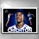 White framed Stephen Crichton Canterbury Bulldogs NRL Art by Sports Cave.