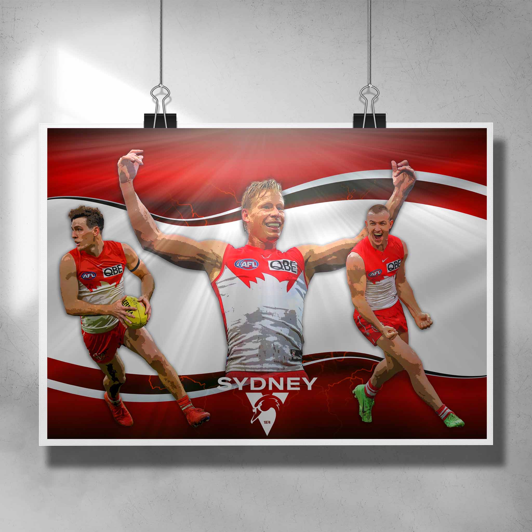 Sydney Swans Poster by Sports Cave, featuring Errol Gulden, Isaac Heeney & Chad Warner.