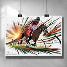 The Autumn Sun Horse Racing Poster - Unframed | Vibrant Man Cave Decor for Horse Racing Fans | Dynamic Horse Racing Art.