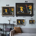 Visual representation of Tim Cahill framed art size options, ranging from S - 21 × 30 cm (8.3 × 11.8 in) to L - 45 × 62 cm (17.7 × 24.4 in), for selecting the right size for your space.