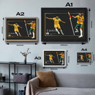 Visual representation of Tim Cahill framed art size options, ranging from A4 to A2, for selecting the right size for your space.