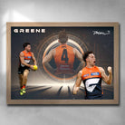Oak framed AFL art by Sports Cave, featuring Toby Greene from the GWS Giants.